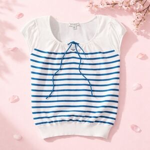 Banana Republic White and Blue Striped Tie-Front Cap Sleeve Tank